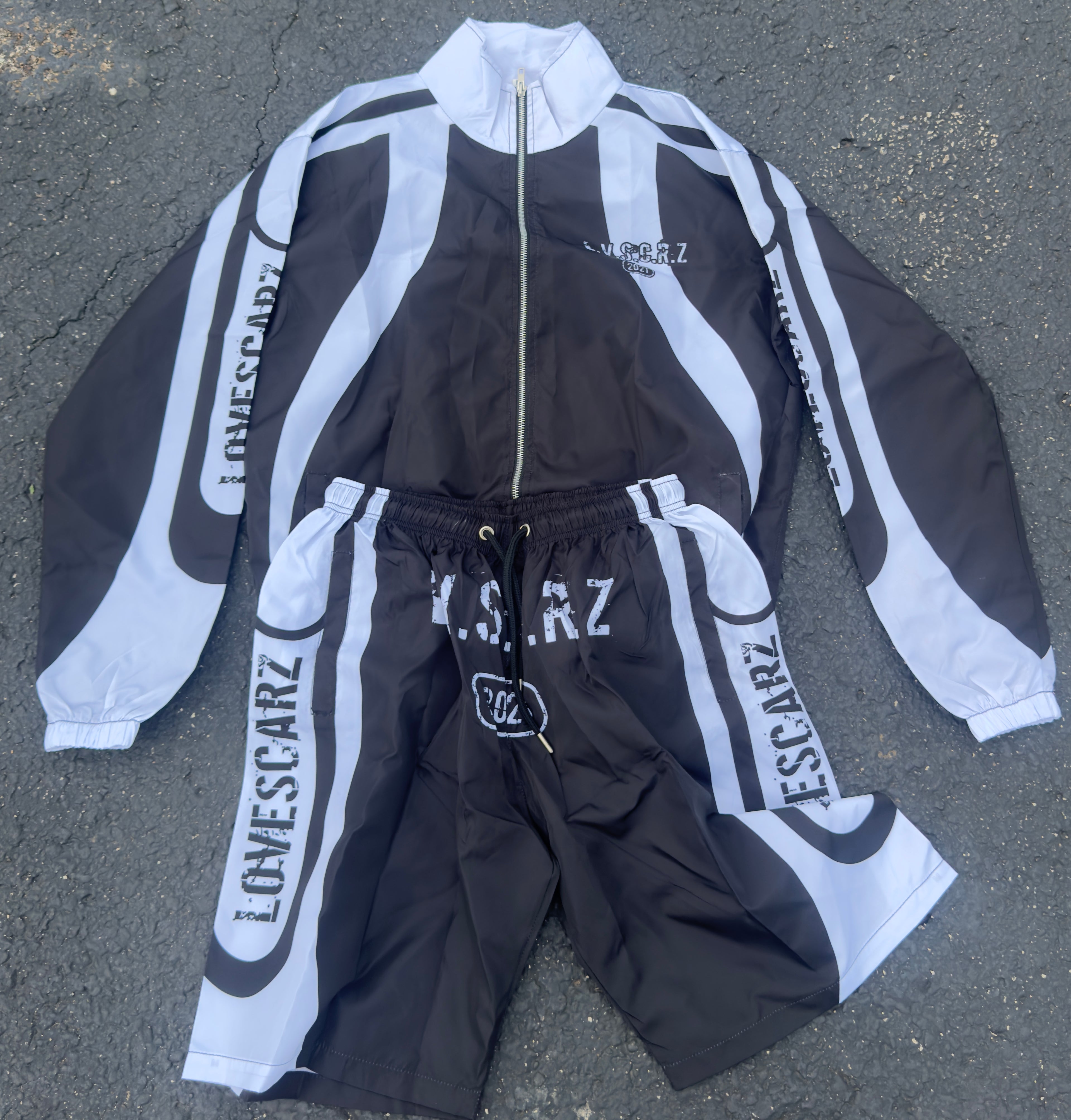 Black windbreaker short sets